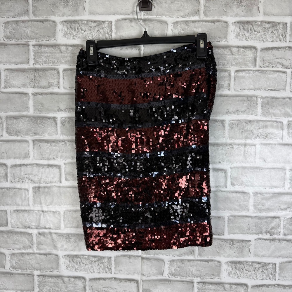 Veronica Beard Sequin Ruched Front Zip Mini Skirt Black Copper Silver Size 0 - Picture 3 of 8